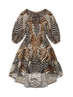CAMILLA Little Girl's & Girl's Animal Print Hi-Low Blouson Dress For Kids