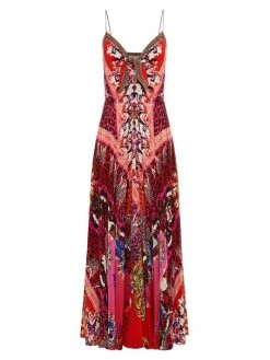 CAMILLA Printed Silk Tie-Front Maxi Dress