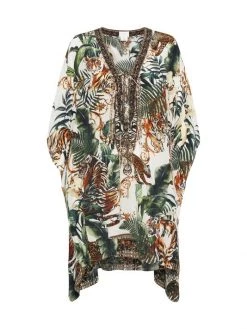 CAMILLA Silk Lace-Up Short Kaftan