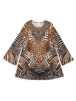 CAMILLA Little Girl's & Girl's Animal-Print Flare Sleeve Jersey Dress For Kids