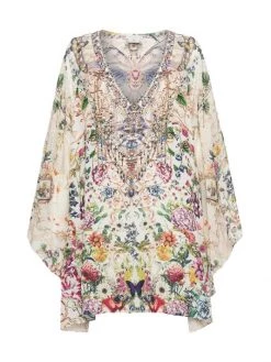 CAMILLA Silk Raglan-Sleeve Flared Kaftan