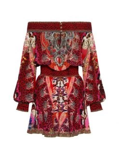 CAMILLA Printed Silk Off-The-Shoulder Minidress