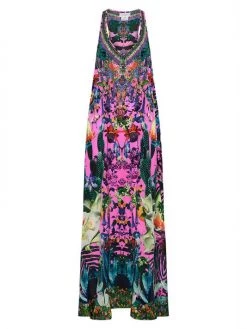 CAMILLA Printed Silk Racerback Maxi Dress