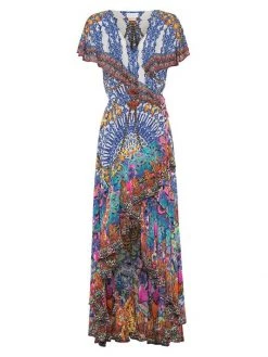 CAMILLA Ruffed Silk High-Low Maxi Dress