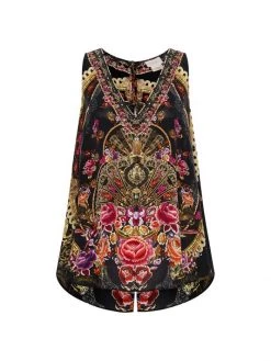 CAMILLA Printed Silk Button-Back Top