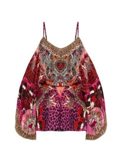 CAMILLA Printed Silk Cold-Shoulder Romper