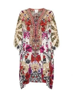 CAMILLA Floral Lace-Up Silk Caftan