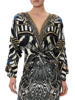 CAMILLA Knight Of The Wild Printed Twisted Midi-Dress -CAMILLA outlet shop unnamed file 495