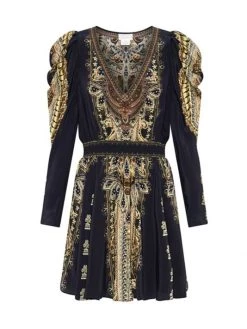 CAMILLA Silk Puff-Sleeve Minidress