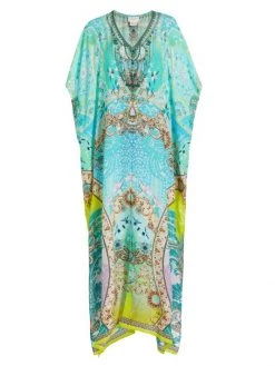 CAMILLA Asymmetric Mixed-Print Maxi Dress