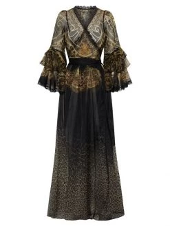 CAMILLA Printed Sheer Silk Wrap Dress