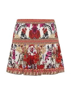 CAMILLA Smocked Beaded & Floral Miniskirt