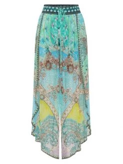CAMILLA Printed Silk Curved-Hem Pants