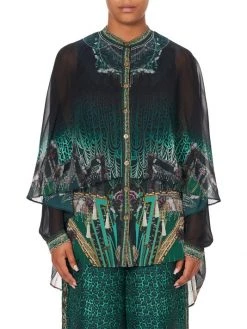 CAMILLA Cape-Overlay Printed Blouse